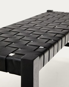 Banco Moderno de Cuero Negro Tejido para Dormitorio y Entrada, Banco Minimalista de Madera Maciza para Hotel, Sala de Estar - Product Image 5