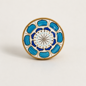 Handcrafted Ceramic and Brass Cabinet <b>Knob</b> Blue White Mosaic Pattern Decorative <b>Drawer</b> Pull Wardrobe Door Furniture Accent - Product Image 1
