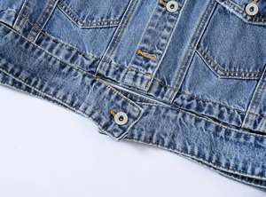 Custom Women's <b>Cropped</b> <b>Denim</b> <b>Jacket</b> Women's Blue Short <b>Denim</b> <b>Jacket</b> Black Lapel Long Sleeve Casual Autumn Winter Button Washed - Product Image 4