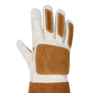 Gants de soudage TIG personnalisés, marron, avec manchette et pouce droit, pour la soudure à l'arc, protection contre les éclaboussures de métal fondu, doublure en coton - Product Image 5