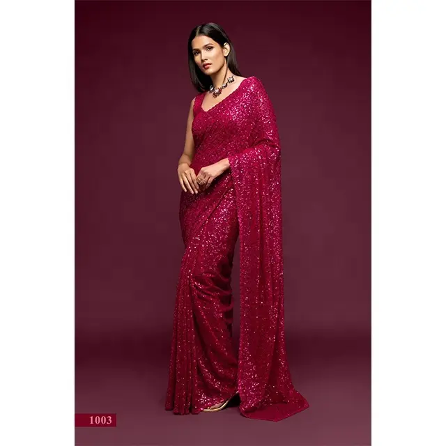Nanlite — Partywear brodé à paillettes rose, magnifique vêtement style Georgette, pour mariage et fête, pour femmes