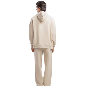 Sweat à capuche décontracté pour homme en molleton beige avec impression en relief sur le devant, style streetwear et sportswear, OEM ODM - Product Image 2