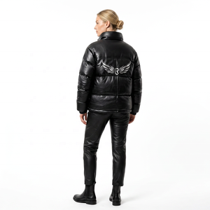 Men's Black Jacket With Wing Logo Foil Print Stand Collar Winter Streetwear <b>Coat</b> <b>Zipper</b> Thick Insulated - Product Image 2