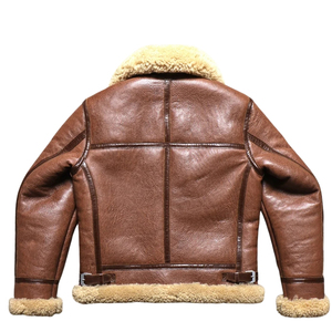 Bomber Shearling Waterproof Puffer Coat Brown Genuine <b>Sheepskin</b> Winter Aviator <b>Jacket</b> New Style OEM Wholesale - Product Image 2