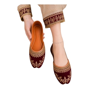 STAR IMPEX Hot Selling Ladies <b>Khussa</b> Jutti Shoes Traditional Pakistani Ethnic Floral Embroidery Velvet Upper Rhinestones - Product Image 5