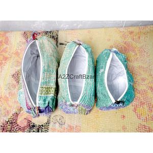 Vintage Tassel Pattern Cotton Kantha Fabric Cosmetic Pouch Zipper Closure Soft Handle Large Capacity Eco-Friendly Fashion Style - Product Image 5