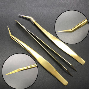 Pince à épiler RMI en acier inoxydable, poignée unie, finition dorée plasma, durable, 10 mm, pour extensions de cils, avec 2 pointes différentes pour cils - Product Image 2