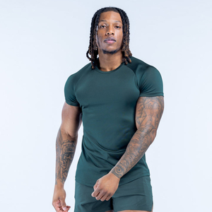 เสื้อยืดออกกำลังกายคอกลมสีเขียวสเลทสำหรับผู้ชาย คุณภาพสูง OEM เนื้อผ้าเบาสบาย ระบายอากาศได้ดี เสื้อวิ่งผู้ชายแบบรัดรูป - Product Image 1