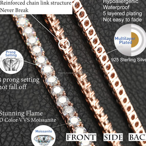 White Gold 925 Sterling Silver Bezel Setting VVS Moissanite Cluster <b>Rope</b> <b>Chain</b> Necklace Men's/Women's Jewelry Gift for - Product Image 6