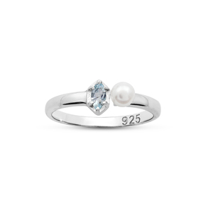 Nuevo Anillo Toi Et Moi de Alta Calidad, 100% Plata de Ley 925, Chapado en Oro Rosa, con Topacio Azul Natural y Perla, Joyería Fina - Product Image 3