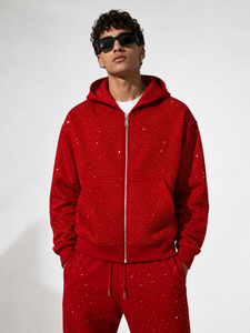 Sudadera con capucha y cremallera completa personalizada con pedrería para hombre, corte regular, estilo urbano, forro polar 100% algodón prémium, ecológica, de lujo para invierno - Product Image 3