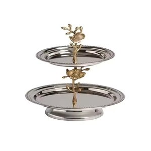 Support à gâteau à deux niveaux en acier inoxydable avec poignée annulaire pour servir des desserts et une tour de cupcakes, idéal pour les mariages et les anniversaires - Product Image 4