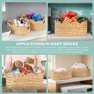 <b>Enchanting</b> Rustic Farmhouse-Style Eco-Friendly Handmade Water Hyacinth Oval Shape Multipurpose Scallop Basket Set - Product Image 6