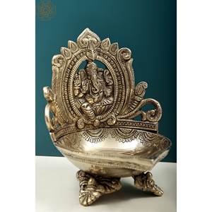 โคมไฟพระพิฆเนศทองเหลืองขนาด6นิ้วทำด้วยมือจากตะเกียงน้ำมันอินเดียและอุปกรณ์เสริม - Product Image 3