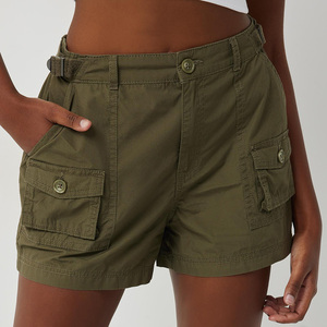 Custom Made OEM High Waist <b>Women's</b> Breathable Eco-Friendly Quick Dry 100% Cotton <b>Cargo</b> <b>Shorts</b> Dark Wash Button Fly Summer - Product Image 1