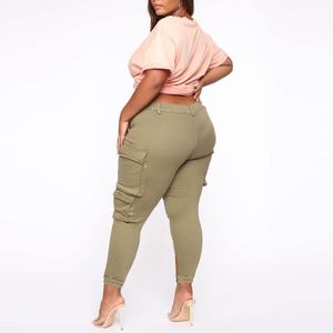 Pantalones cargo de cintura alta para mujer, color sólido, estilo casual, largo hasta el tobillo, con bolsillos, cierre de botón, talla grande, fabricación OEM al por mayor - Product Image 4