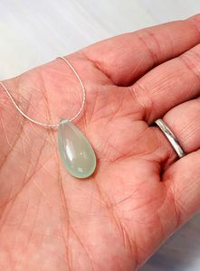 Necklace Sterling Silver Aqua Chalcedony Gemstone Handmade Minimalist Solitaire Necklace Beach Wedding Artisan Gift For <b>Wife</b> - Product Image 4
