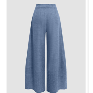 Pantalon palazzo plissé taille haute pour femme avec poches plaquées, bleu poussière, bleu ardoise, chambray - Product Image 2
