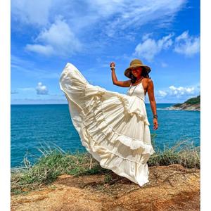 Robe maxi bohème pour femmes, sans manches, à volants superposés, longue robe de plage, robe maxi en coton pour les vacances d'été - Product Image 2