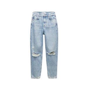 Pantalones vaqueros para hombre con logotipo personalizado, ropa vaquera desgastada rasgada azul lavado, OEM de alta calidad, MOQ bajo directo de fábrica al por mayor - Product Image 4