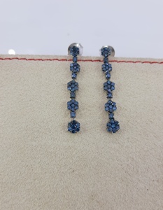 1.06 Cttw Round Cut Color-Enhanced Blue Natural Diamond Drop Dangle <b>Earrings</b> 925 Sterling Silver, <b>Earrings</b> for Women, Push <b>Back</b> - Product Image 1