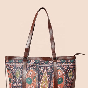 Sac fourre-tout en toile à motif cachemire pour femme, sac à main en cuir PU marron, sac de shopping, fabricant - Product Image 2