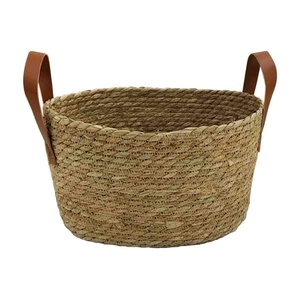 Panier de rangement artisanal 100% en jonc de mer naturel avec poignée en cuir, panier de haute qualité, écologique et naturel pour la décoration intérieure - Product Image 3