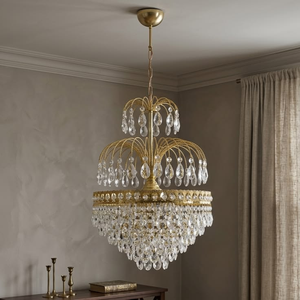 Lustre en laiton de style victorien avec abat-jour en verre givré en forme de fleur et perles, disponible à prix de gros. - Product Image 3