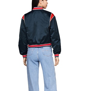 Bombardero de satén de alta calidad para mujer, chaqueta universitaria deportiva, chaqueta universitaria con botones delanteros de tela de satén recortada, chaqueta universitaria con letras bordadas - Product Image 6