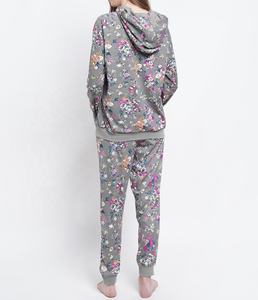 Floral Print <b>Tracksuit</b> Hooded Full Sleeve Casual Wear Spring Cotton Sweatshirt Pants Set With Side Pockets Elastic Waist - Product Image 4