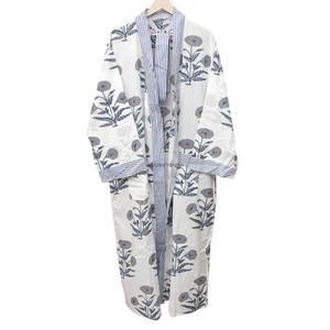 Bata de algodón para mujer, larga, con bordado floral, cuello en V, manga larga, suave, clásica, transpirable, lavable a máquina - Product Image 5