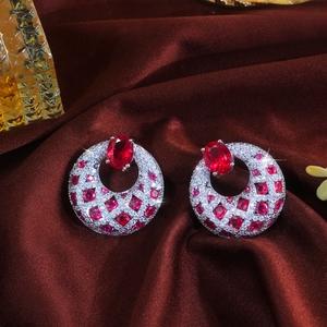 Moissanite <b>Red</b> Gemstone Hoop <b>Earrings</b> Round Statement <b>Earrings</b> Elegant Womens Jewellery Luxury Bridal Gift Fashion - Product Image 6