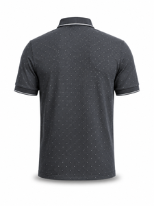 Chemise à manches courtes pour homme, gris foncé uni, brodée, en polyester/coton tricoté, respirante, style décontracté, logo personnalisé sur le devant - Product Image 3