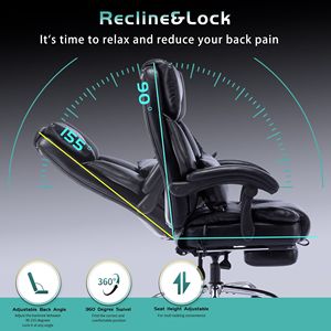 เก้าอี้สำนักงานผู้บริหารพนักพิงสูง พร้อมฟังก์ชั่นนวดและปรับเอน เก้าอี้คอมพิวเตอร์สำหรับใช้ในบ้าน พร้อมเบาะรองหลังและที่พักเท้า - Product Image 3