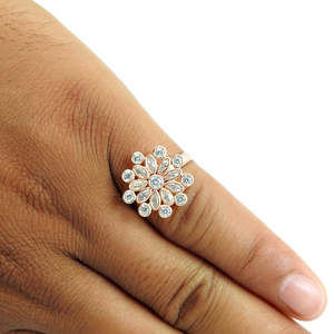 Vintage Style Floral Pattern 925 Sterling Silver <b>Ring</b> Ethiopian Multi Cut White CZ Gemstone Beautiful Bohemian <b>Statement</b> Jewelry - Product Image 2