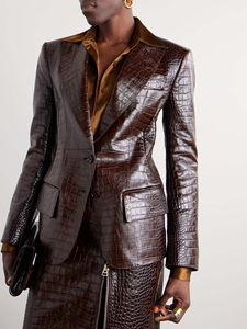 Veste en cuir véritable effet croco pour femme, acheter en ligne en Australie, veste tendance et élégante en cuir de buffle italien pour femme - Product Image 4