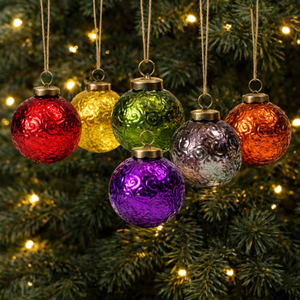 Boule de Noël en verre mercure gaufré |   Décoration de style vintage pour une ambiance festive à la maison et un décor d'arbre classique. - Product Image 3