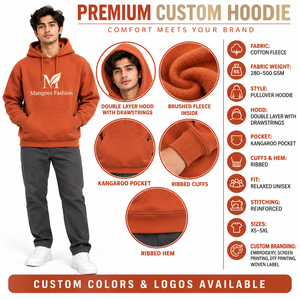 Sudadera con Capucha para Hombre, Naranja, 100% Algodón, Felpa, Ecológica, Transpirable, de Secado Rápido, Diseño Casual con Bolsillos, Ropa de Invierno, Bordada - Product Image 6