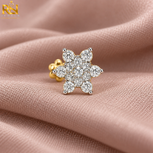Pendiente de Nariz con Diamante Cultivado en Laboratorio Imperial Cluster, Diseño Floral, Oro Sólido de 9KT, 14K, 18K, Joyería Fina |   Piercing Nupcial Personalizado - Product Image 2
