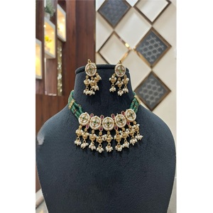 Impresionante Juego de Collar y Aretes de Lujo con Cuentas Chapadas en Oro de Primera Calidad, Moissanita, Perla de Imitación y Polki, Regalo de Boda - Product Image 2