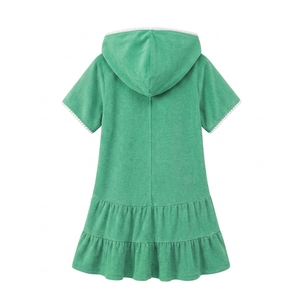 Nuevo Vestido de Playa para Niñas, 100% Poliéster, con Capucha, Manga Corta, Cierre Frontal con Cremallera, Dobladillo con Volantes, Lindo, para Playa o Piscina, Fabricante con Logotipo Personalizado - Product Image 3