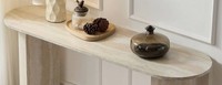 Table console en travertin beige de qualité supérieure, plateau demi-rond en pierre, pieds en colonne, meubles pour salon et entrée, article en gros