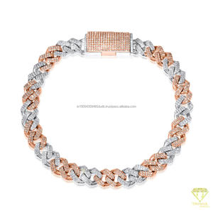 Bracelet cubain en moissanite bicolore, serti de diamants, en argent sterling 925, avec design hip-hop entièrement glacé - Product Image 3