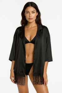 Ensemble de vêtements de nuit élégants et sexy pour femmes, ensemble de lingerie à franges en trois pièces, robe avec soutien-gorge et culotte, 100% polyester - Product Image 3