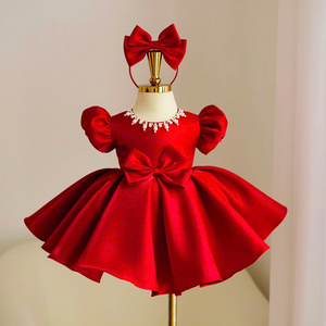 Vestido de Princesa de Satén de Lujo 48 Nhung Nguyen para Niñas, Vestido de Fiesta con Mangas Abullonadas y Lazo con Cuello de Cuentas OEM - Product Image 4