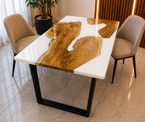 Luxury White Epoxy Resin Modern Eco-Friendly Rectangle Dining <b>Table</b> <b>Live</b> <b>Edge</b> River <b>Table</b> Handmade Custom Furniture - Product Image 4