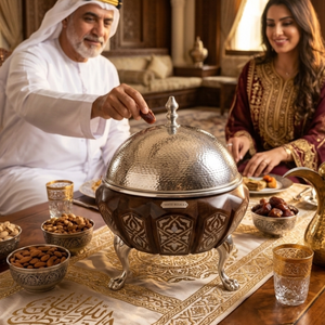 <b>Chafing</b> <b>Dish</b> <b>Set</b> Hotpot Server for Ramadan Royal Walnut Wood & Mother of Pearl Arabesque Inlay Elegant Khaleeji Style <b>Buffet</b> <b>Set</b> - Product Image 5