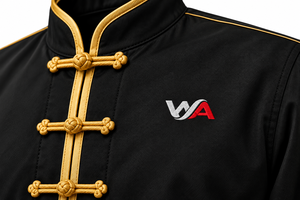 Uniforme de Kung Fu noir personnalisé, logo personnalisé, boutons nœud grenouille dorés, passepoil contrastant, tenue d'arts martiaux, vente en gros, fabricant OEM - Product Image 6