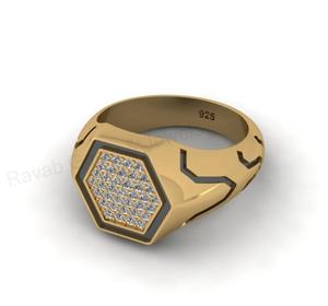 Anillo de sello hexagonal de 13 mm chapado en oro de 18k y plata 925 con circonitas pavé, estilo hip hop, el más vendido, regalo de joyería personalizado para hombre - Product Image 2
