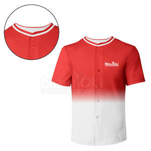 NOUVEAU Maillot de baseball pour homme YOU SPORTS rouge et blanc uni, manches courtes, col de baseball, 100 % polyester, vêtements de sport anti-transpiration - Product Image 2